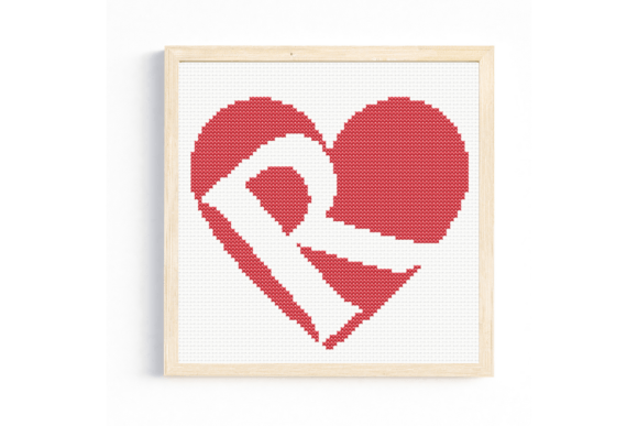R Monogram in Heart Cross Stitch Pattern