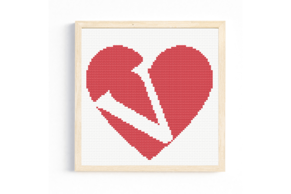V Monogram in Heart Cross Stitch Pattern